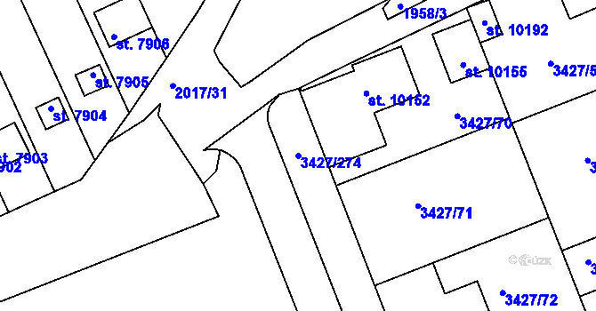 Parcela st. 3427/274 v KÚ Hodonín, Katastrální mapa