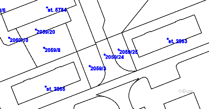 Parcela st. 2059/24 v KÚ Hodonín, Katastrální mapa