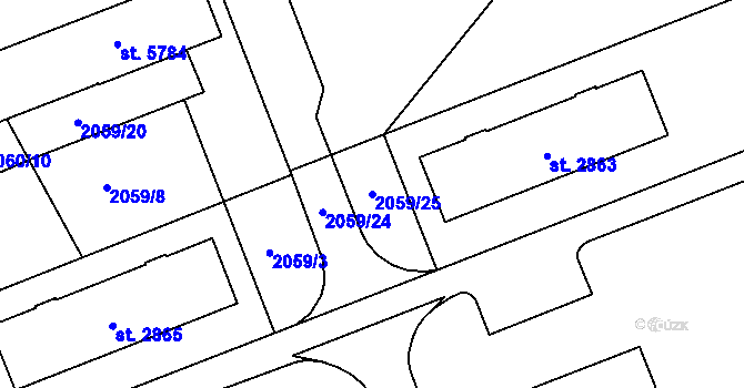 Parcela st. 2059/25 v KÚ Hodonín, Katastrální mapa