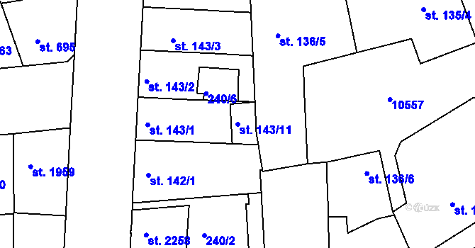 Parcela st. 143/11 v KÚ Hodonín, Katastrální mapa