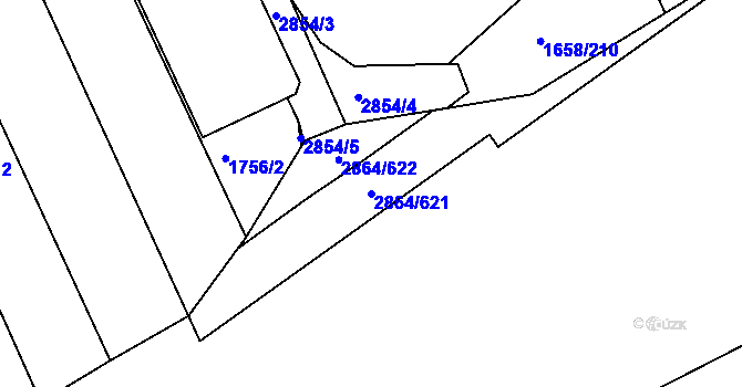 Parcela st. 2864/621 v KÚ Hodonín, Katastrální mapa