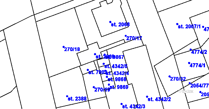 Parcela st. 9867 v KÚ Hodonín, Katastrální mapa