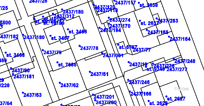 Parcela st. 2437/301 v KÚ Hodonín, Katastrální mapa