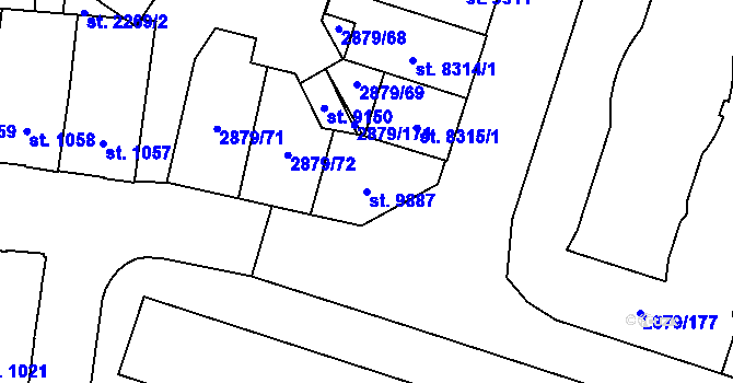 Parcela st. 9887 v KÚ Hodonín, Katastrální mapa