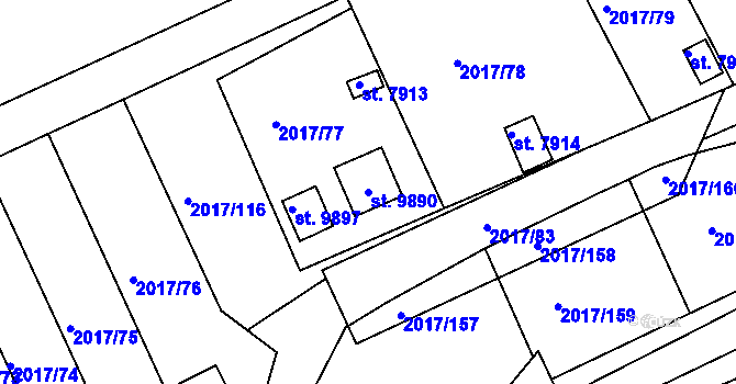 Parcela st. 9890 v KÚ Hodonín, Katastrální mapa