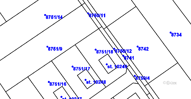 Parcela st. 8751/18 v KÚ Hodonín, Katastrální mapa