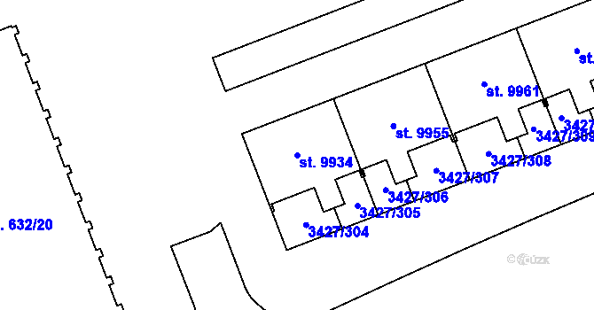 Parcela st. 9934 v KÚ Hodonín, Katastrální mapa