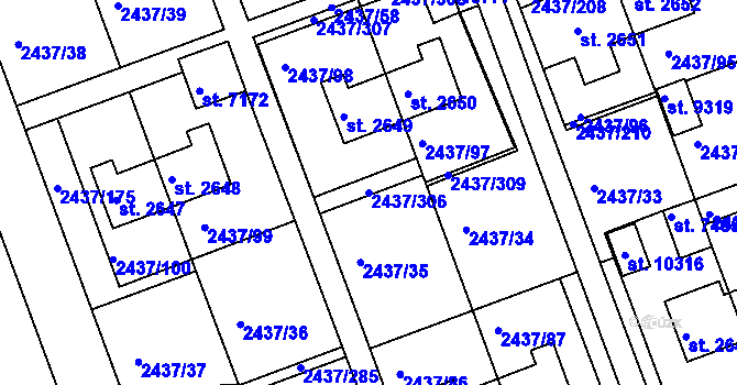 Parcela st. 2437/306 v KÚ Hodonín, Katastrální mapa