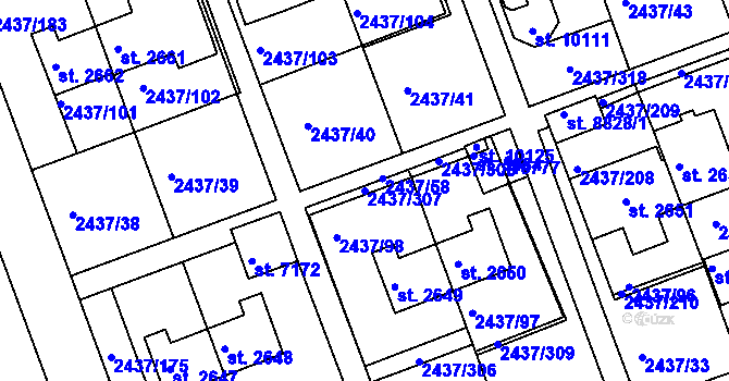 Parcela st. 2437/307 v KÚ Hodonín, Katastrální mapa