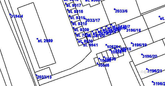 Parcela st. 9941 v KÚ Hodonín, Katastrální mapa