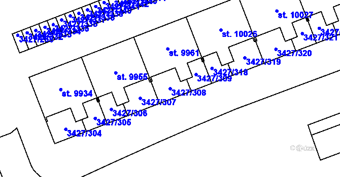 Parcela st. 3427/308 v KÚ Hodonín, Katastrální mapa