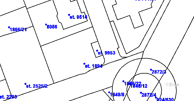 Parcela st. 9953 v KÚ Hodonín, Katastrální mapa