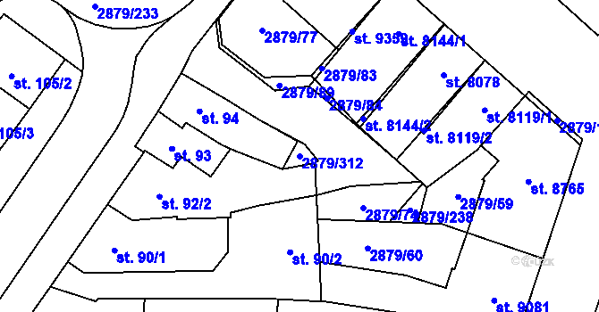 Parcela st. 2879/312 v KÚ Hodonín, Katastrální mapa