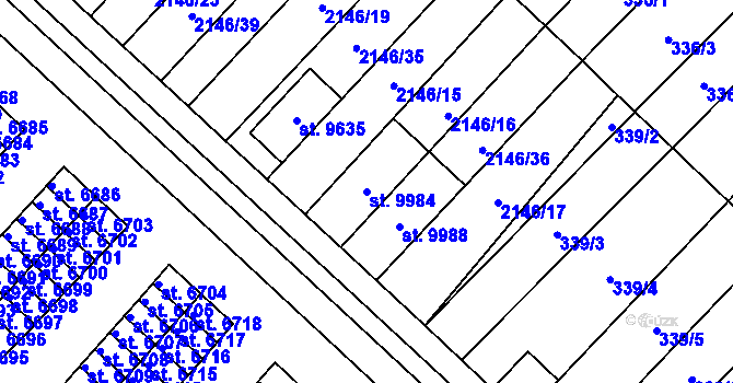 Parcela st. 9984 v KÚ Hodonín, Katastrální mapa