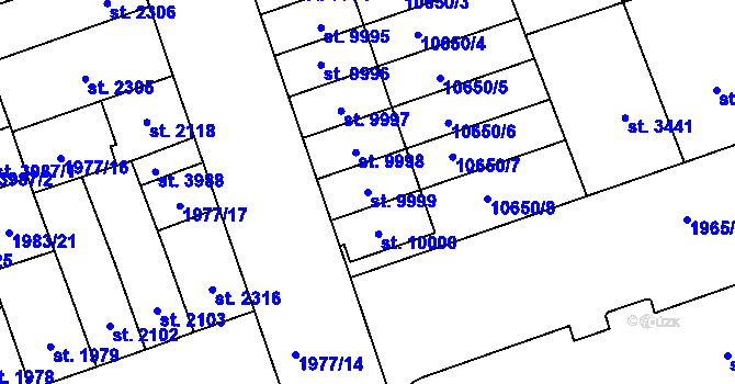 Parcela st. 9999 v KÚ Hodonín, Katastrální mapa