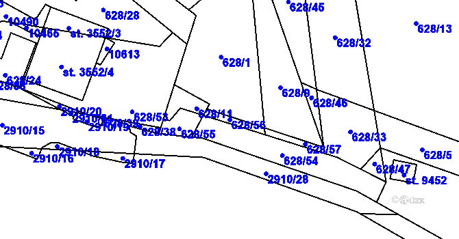 Parcela st. 628/56 v KÚ Hodonín, Katastrální mapa