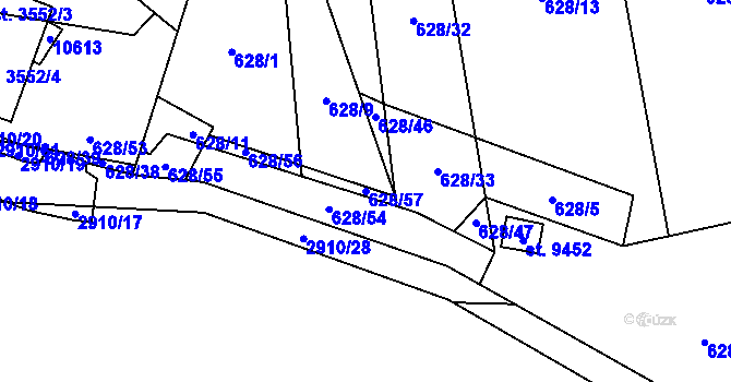Parcela st. 628/57 v KÚ Hodonín, Katastrální mapa