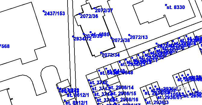 Parcela st. 2072/34 v KÚ Hodonín, Katastrální mapa