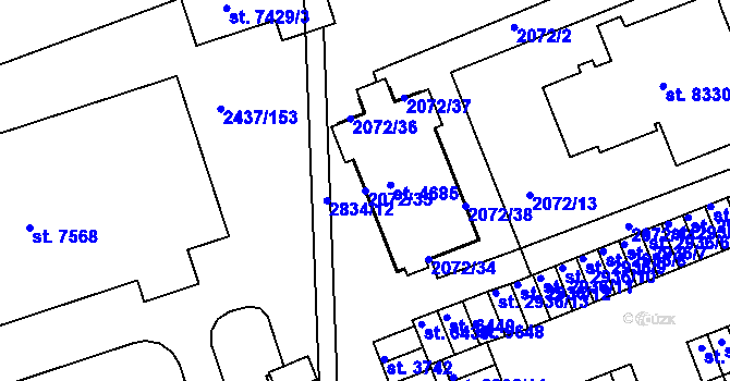 Parcela st. 2072/35 v KÚ Hodonín, Katastrální mapa