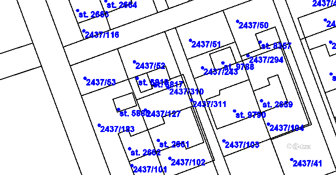 Parcela st. 2437/310 v KÚ Hodonín, Katastrální mapa