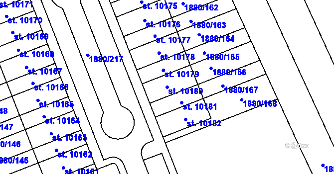 Parcela st. 10180 v KÚ Hodonín, Katastrální mapa
