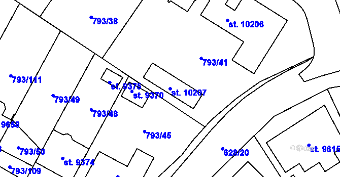 Parcela st. 10207 v KÚ Hodonín, Katastrální mapa
