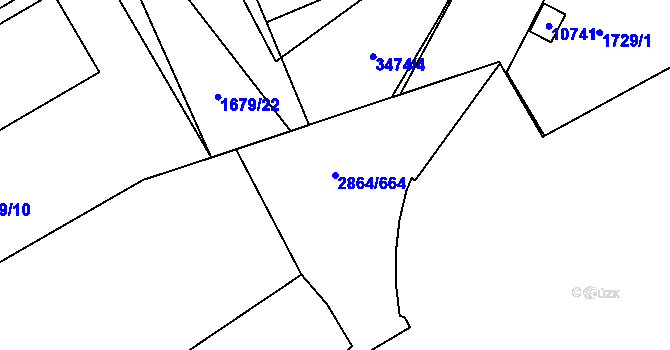 Parcela st. 2864/664 v KÚ Hodonín, Katastrální mapa