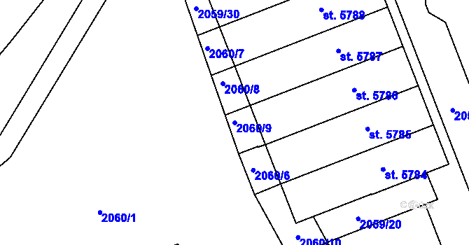 Parcela st. 2060/9 v KÚ Hodonín, Katastrální mapa