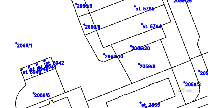 Parcela st. 2060/10 v KÚ Hodonín, Katastrální mapa