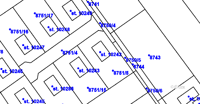 Parcela st. 10242 v KÚ Hodonín, Katastrální mapa