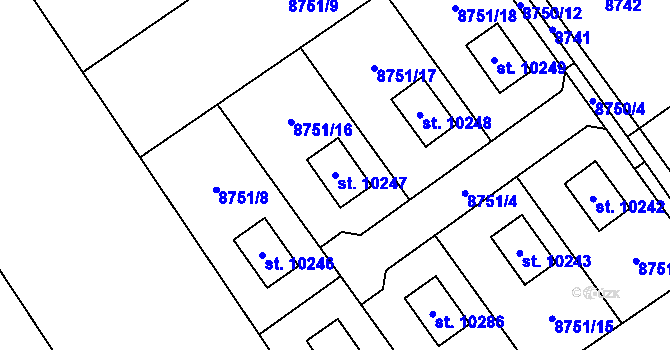 Parcela st. 10247 v KÚ Hodonín, Katastrální mapa
