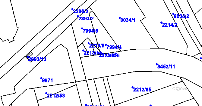 Parcela st. 2213/16 v KÚ Hodonín, Katastrální mapa