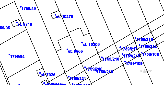 Parcela st. 10305 v KÚ Hodonín, Katastrální mapa