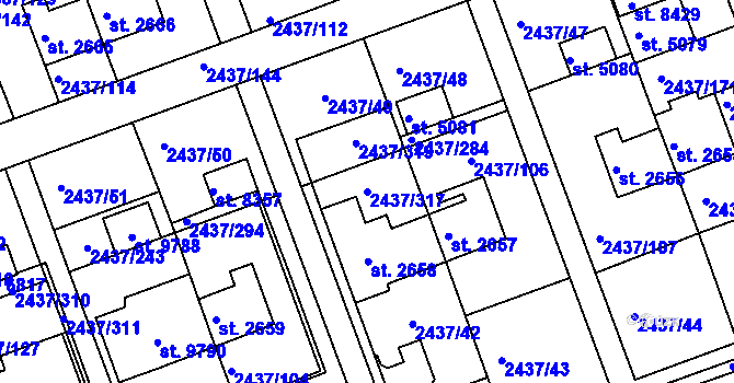 Parcela st. 2437/317 v KÚ Hodonín, Katastrální mapa