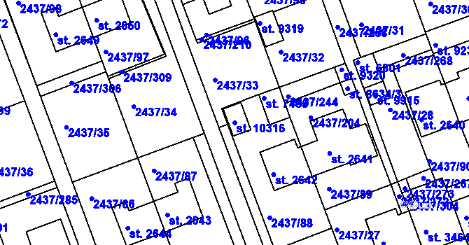 Parcela st. 10316 v KÚ Hodonín, Katastrální mapa