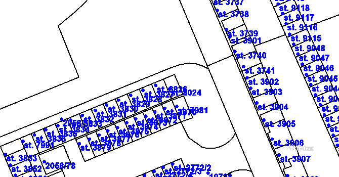 Parcela st. 8024 v KÚ Hodonín, Katastrální mapa