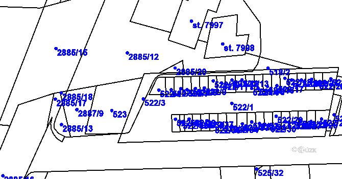 Parcela st. 522/5 v KÚ Hodonín, Katastrální mapa