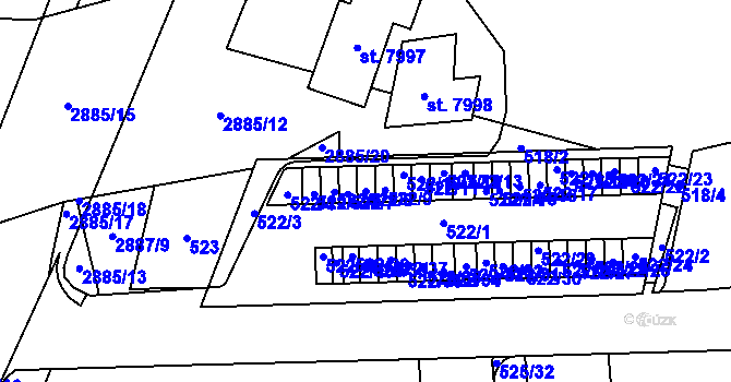 Parcela st. 522/8 v KÚ Hodonín, Katastrální mapa