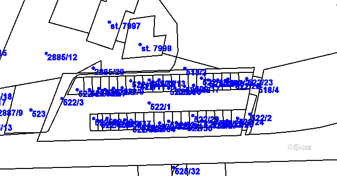Parcela st. 522/14 v KÚ Hodonín, Katastrální mapa