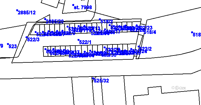 Parcela st. 522/30 v KÚ Hodonín, Katastrální mapa