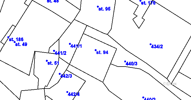 Parcela st. 94 v KÚ Hodov, Katastrální mapa