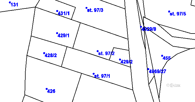 Parcela st. 97/2 v KÚ Hodov, Katastrální mapa