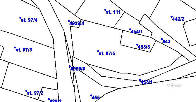 Parcela st. 97/5 v KÚ Hodov, Katastrální mapa