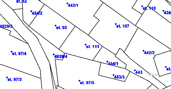 Parcela st. 111 v KÚ Hodov, Katastrální mapa