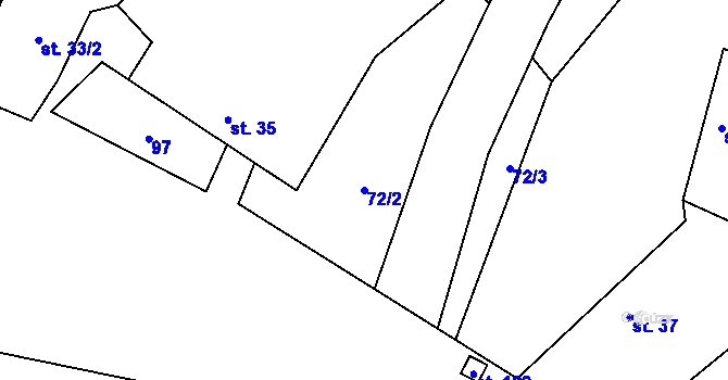 Parcela st. 72/2 v KÚ Hodov, Katastrální mapa