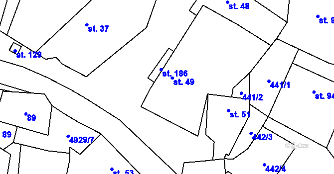 Parcela st. 95 v KÚ Hodov, Katastrální mapa