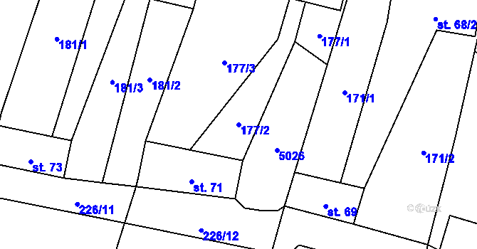 Parcela st. 177/2 v KÚ Hodov, Katastrální mapa