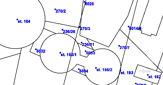 Parcela st. 236/21 v KÚ Hodov, Katastrální mapa
