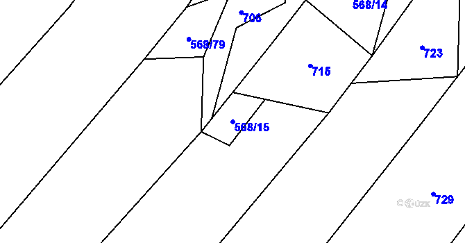 Parcela st. 568/15 v KÚ Hodov, Katastrální mapa
