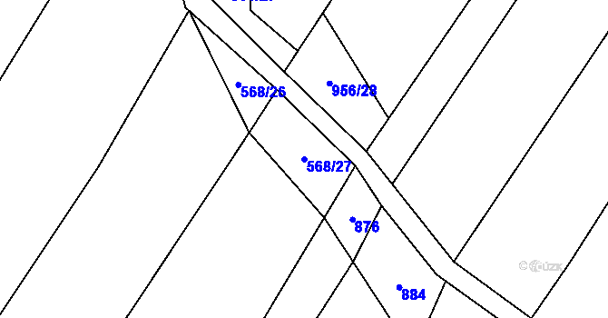 Parcela st. 568/27 v KÚ Hodov, Katastrální mapa